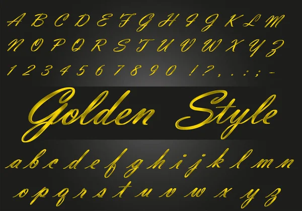 Elegant Golden Alphabet Uppercase Lowercase Letters Handwriting Vector Abc — Stock Vector