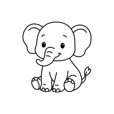 Şirin çizgi film fil boyama kitabı illüstrasyon vektör tasarım şablonları basit ve modern
