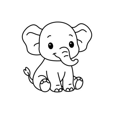 Şirin çizgi film fil boyama kitabı illüstrasyon vektör tasarım şablonları basit ve modern