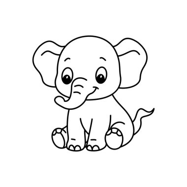 Şirin çizgi film fil boyama kitabı illüstrasyon vektör tasarım şablonları basit ve modern