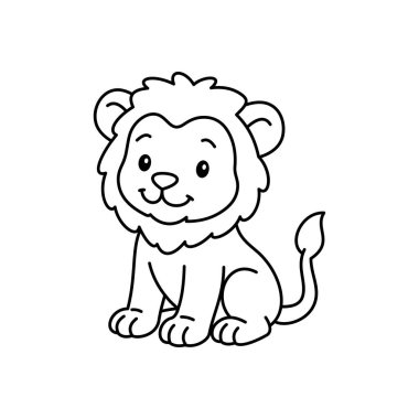 Sevimli çizgi film Aslan boyama kitabı illüstrasyon vektör tasarım şablonları basit ve modern