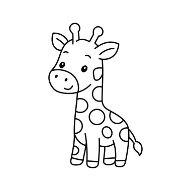Şirin çizgi film zürafa boyama kitabı illüstrasyon vektör tasarım şablonları beyaz arka planda basit ve modern izole