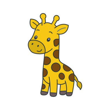 Şirin çizgi film zürafa boyama kitabı illüstrasyon vektör tasarım şablonları beyaz arka planda basit ve modern izole