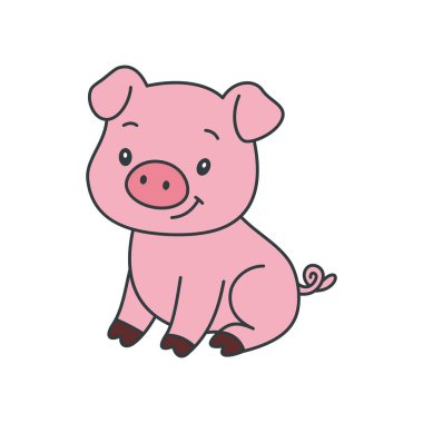 Tatlı çizgi film domuz boyama kitabı illüstrasyon vektör tasarım şablonları basit ve modern, beyaz arka planda izole