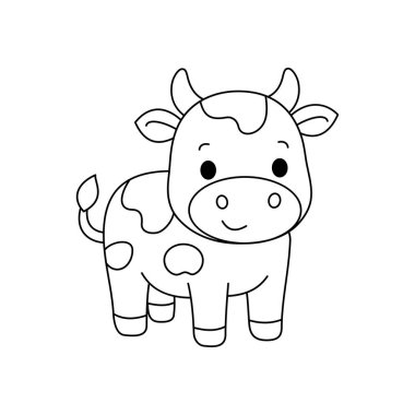 Şirin çizgi roman İnek boyama kitabı illüstrasyon vektör tasarım şablonları basit ve modern konsept
