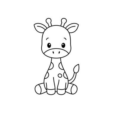 Şirin çizgi film zürafa boyama kitabı illüstrasyon vektör tasarım şablonları beyaz arka planda basit ve modern izole