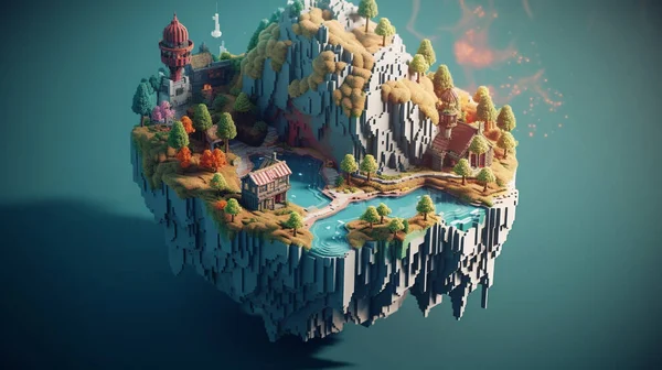 3d illustration of a colorful treasure cave on background of sea