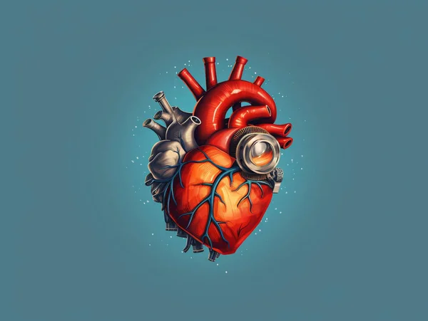 Καρδιά Κόκκινο Αίμα Και Μια Μπάλα Μπλε Φόντο Εικονογράφηση — Διανυσματικό Αρχείο