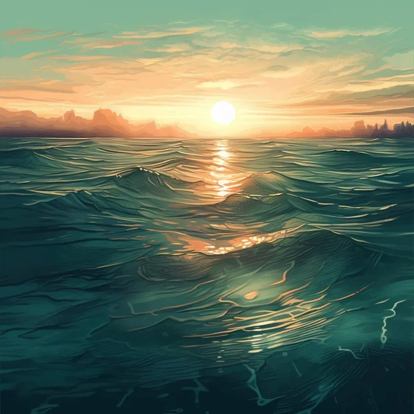 Schöner Sonnenuntergang Über Dem Meer — Stockvektor