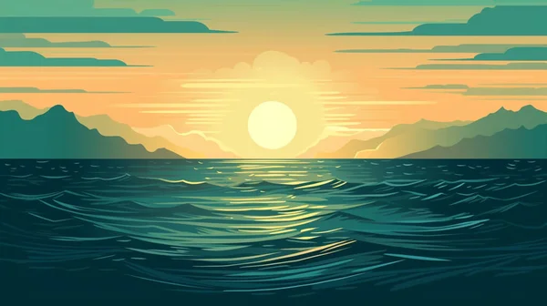 Západ Slunce Nad Mořem Vektorové Ilustrace — Stockový vektor