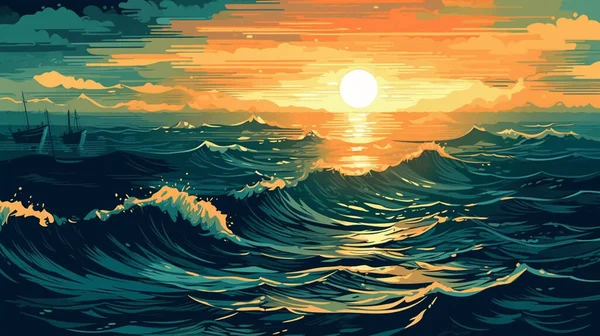 Abstract Background Sea Waves Sun — 스톡 벡터