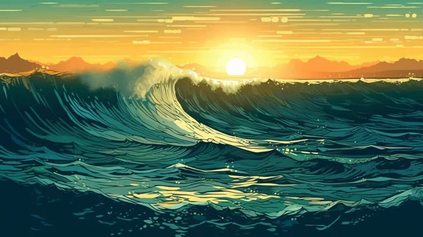 Abstrakter Hintergrund Meereswellen Und Sonne — Stockvektor