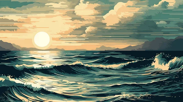 Abstrakter Hintergrund Mit Meereswellen Und Fluss — Stockvektor