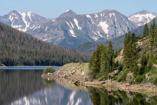 The Never Summer Mountain Range is located within Rocky Mountain National Park, south of Long Draw Reservoir.Dramatic Never Summer Mountain Range is the backdrop for Long Draw Reservoir in northern Colorado.