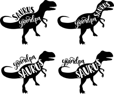 4 stil büyükbaba saurus, aile saurus, eşleşen aile, dinozor, saurus, dinozor ailesi, tRex, dino, t-rex dinozor vektör illüstrasyon dosyası