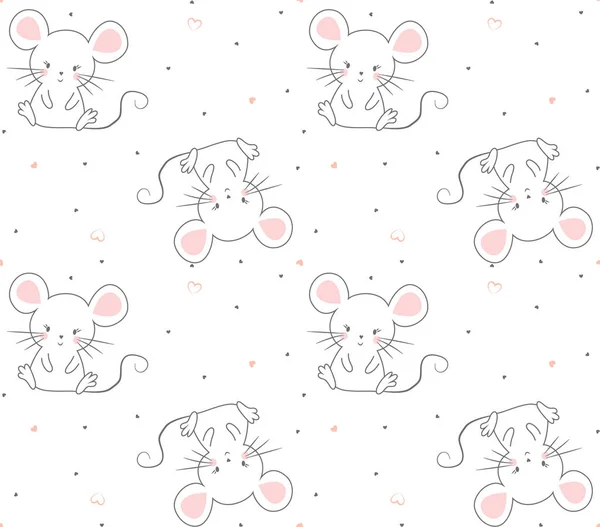 Hand drawn cute rat or mouse seamless pattern background