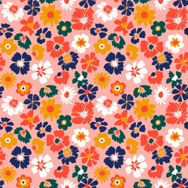 Soyut el çizilmiş renkli, çarpıcı, cesur çiçek, kusursuz desenli karalama.