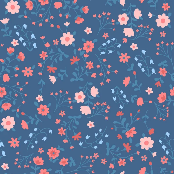 Nostalgic Retro Groovy Colorful Flower Seamless Pattern Blue Background — Stock Vector
