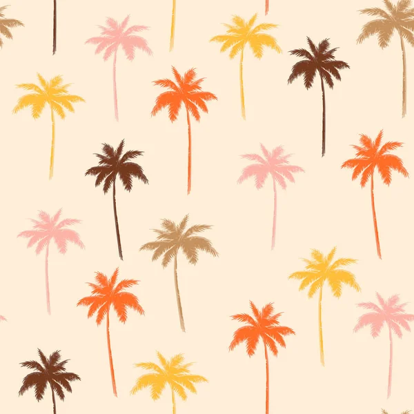 Vintage Tropisch Naadloos Patroon Met Kleurrijke Handgetekende Palmboom — Stockvector