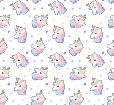 El çizimi fantezi karakteri tek boynuzlu at kafası çocuksu, pürüzsüz desen