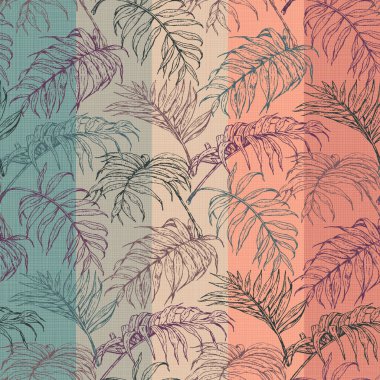 El çizimi tropikal yaprak deseni, doku çizgili arkaplan