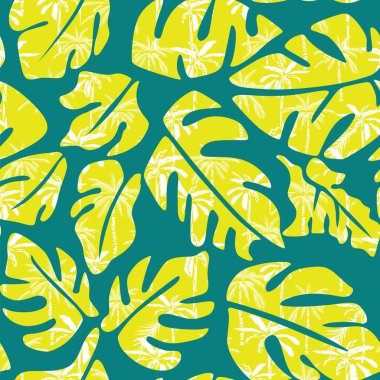 El çizimi soyut canavar yaprağı. Palmiye ağacı desenli. Arka plan pürüzsüz.