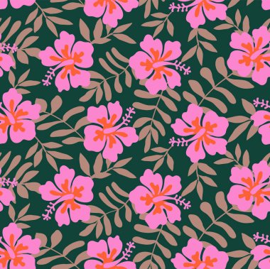 El çizimi çiçek ve kumaş duvar kağıdı kapağı için soyut yaprak ile botanik kusursuz desen