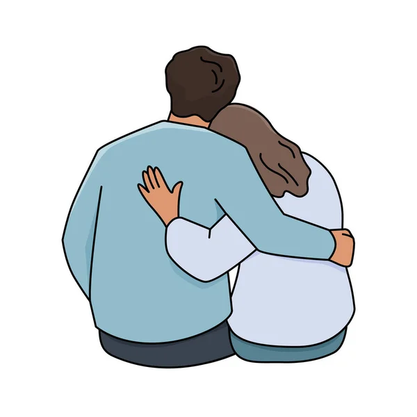 Man Woman Sitting Embracing Back View Isolated Color Vector Illustration — Archivo Imágenes Vectoriales