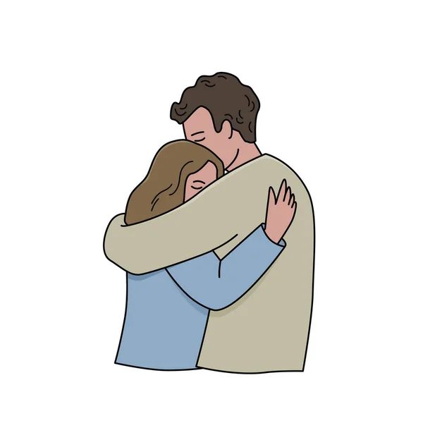 Man Woman Embracing Side View Isolated Color Vector Illustration Filled — Stock vektor
