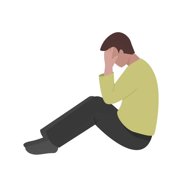 Sad Man Sitting Floor Side View Vector Color Isolated Illustration — Stockvektor