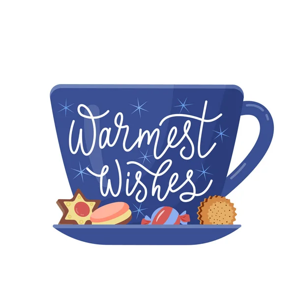 Cup Cookies Lettering Vector Isolated Color Illustration Winter Holidays Greetings — Image vectorielle