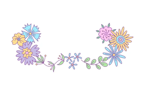 Bordure Design Floral Illustration Vectorielle Couleur Isolée Dans Style Doodle — Image vectorielle