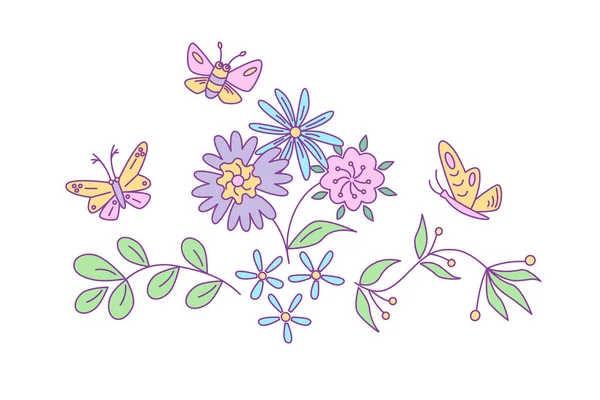 Design Floral Avec Des Papillons Illustration Vectorielle Couleur Isolée Dans — Image vectorielle