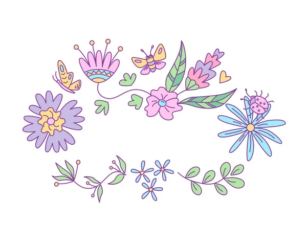 Cadre Design Floral Avec Des Papillons Illustration Vectorielle Couleur Isolée — Image vectorielle
