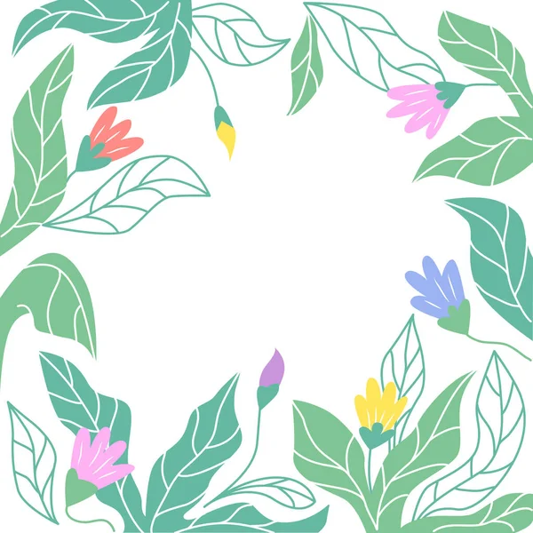 Cadre Carré Design Floral Illustration Vectorielle Couleur Isolée — Image vectorielle