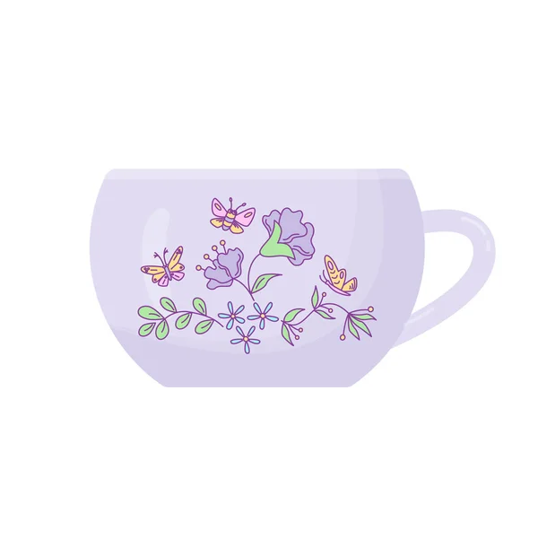 花の絵で飾られたカップ ベクトルカラー分離図 — ストックベクタ