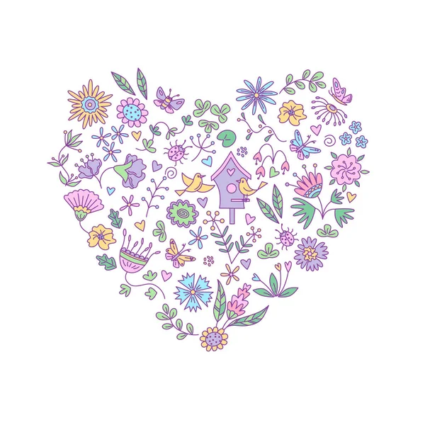 Coeur Avec Des Éléments Floraux Illustration Vectorielle Couleur Isolée Dans — Image vectorielle