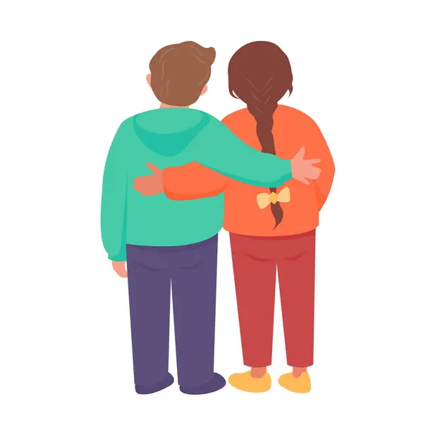 Girl Boy Stand Hugging Each Other Back View Vector Isolated — Stock Vector