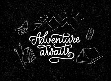 Macera, harf kompozisyonu için sırada bekliyor. Vektör illüstrasyonu.