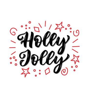 Holly Jolly Lettering, beyaz arka planda siyah harfler. El fırçası yazı stili. Poster, pankart, kış tatili kartı.