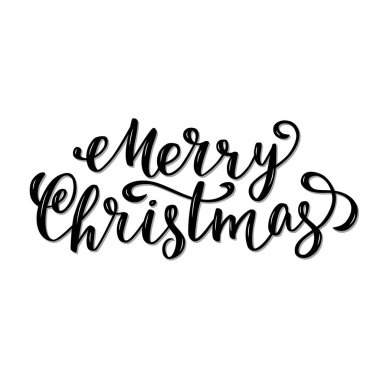 Mutlu Noel Mektupları, beyaz arka planda siyah harfler. El fırçası yazı stili. Poster, pankart, kış tatili kartı.