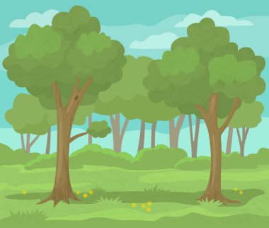 Ağaçlı yaz manzarası Renk vektör illüstrasyonuName.