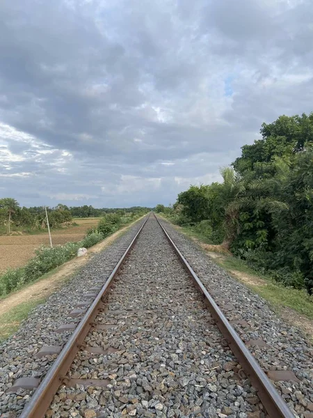 stock image Railway track with beautiful blue sky.