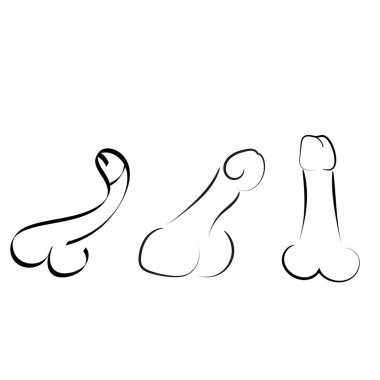 Minimalistic black and white illustration of a penis, made in the style of a quick sketch. The laconic lines emphasize the artistic idea and modern style.