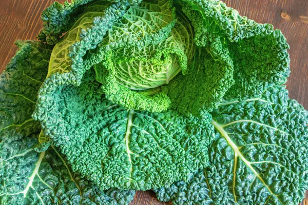 Lahana kafa. Kırış kırış, kırış yeşil yapraklı lahana.