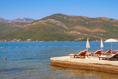 Beautiful sunny Mediterranean landscape. Montenegro, Adriatic Sea, view of  Bay of Kotor near Tivat city