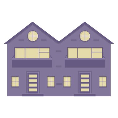 Pencereleri ve balkonları olan mor çok katlı bir bina. İkametgah bina çizimi. Ev tasarımı. 