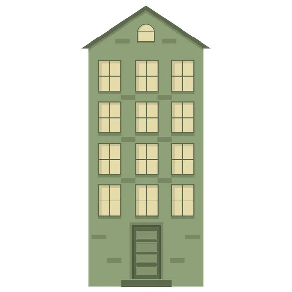Groen Gebouw Met Meerdere Verdiepingen Ramen Huisontwerp Illustratie Van Woningbouw — Stockvector