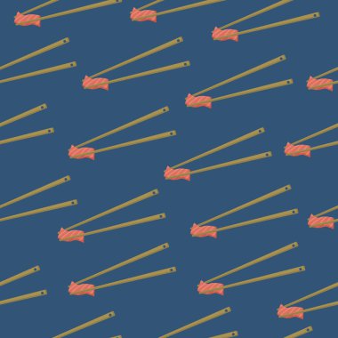 Seamless pattern with chopsticks with salmon. Asian food illustration