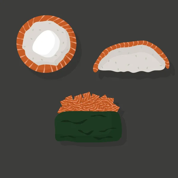 Philadelphia Sushi Losos Nigiri Red Fish Gunkan Ilustrace Asijskými Potravinami — Stockový vektor